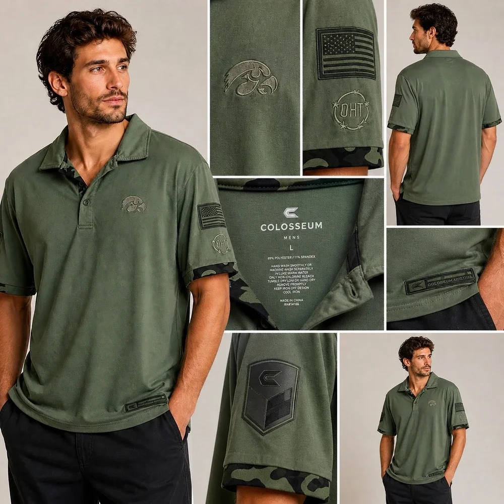 Colosseum Iowa‎ Hawkeyes OHT Military Appreciation Polo Shirt Green Mens Large